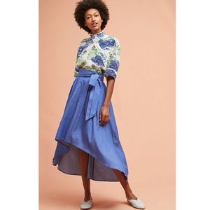 anthropologie // chambray tie waist midi skirt